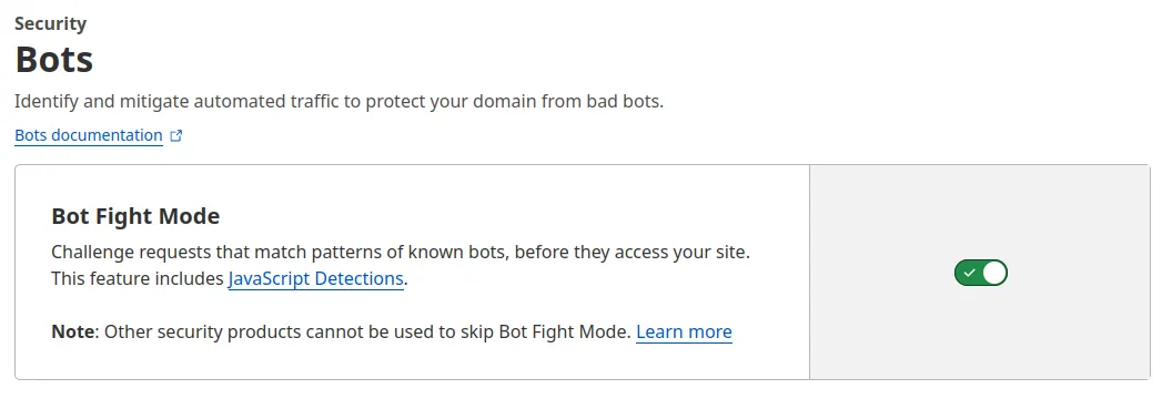 Функция борьбы с ботами от Cloudflare.